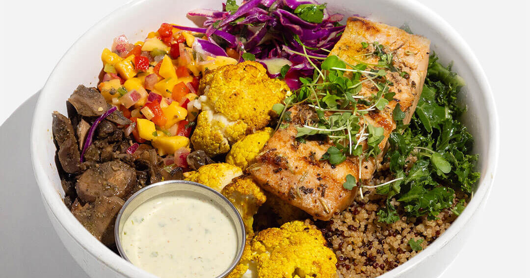 Mango Salmon Bowl Aubergine Kitchen
